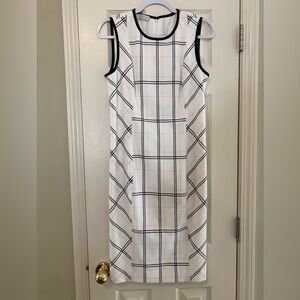 NWOT Carlisle New York Ivory Plaid Sheath Sleeveless Dress Size 6 Lined